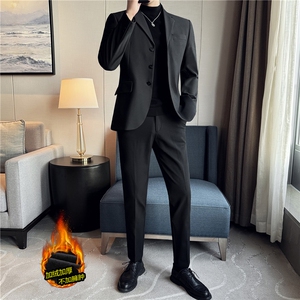 加绒加绒保暖~高级感西装套装男西服两件套黑色LJT3001-P225图片