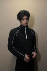 春季撞色半拉链肌理感长袖T恤哈苏线套头卫衣男C64163-TP4588，男装T恤，电商A102