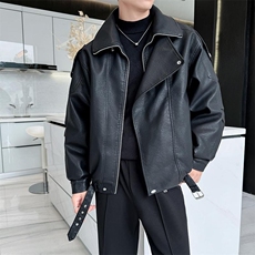 翻领皮衣外套男士欧美风痞帅街头潮流机车服皮夹克衫PU9152，男装夹克，星座516A