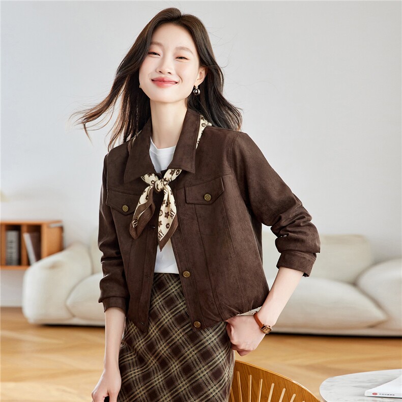 现货！2025秋装新款麂皮绒夹克外套短外套女，女装短外套，慕咨