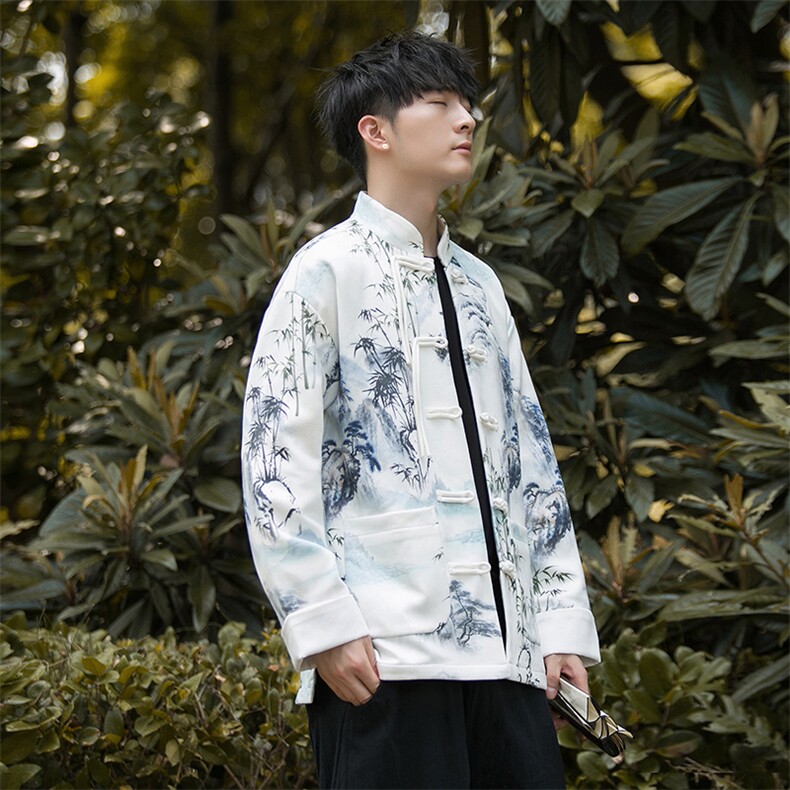秋冬风水墨画盘扣加厚夹克新中式唐装立领外套JK97,男装夹克,星座305A（原312A-1）