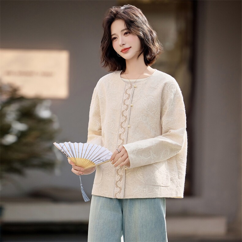 刺绣棉麻短外套女2025春秋季新款宽松休闲新中式时尚风衣重工,女装短外套,梦懿尔