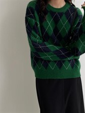 冬季·羊毛拼色格套头毛衫，其它，hello september