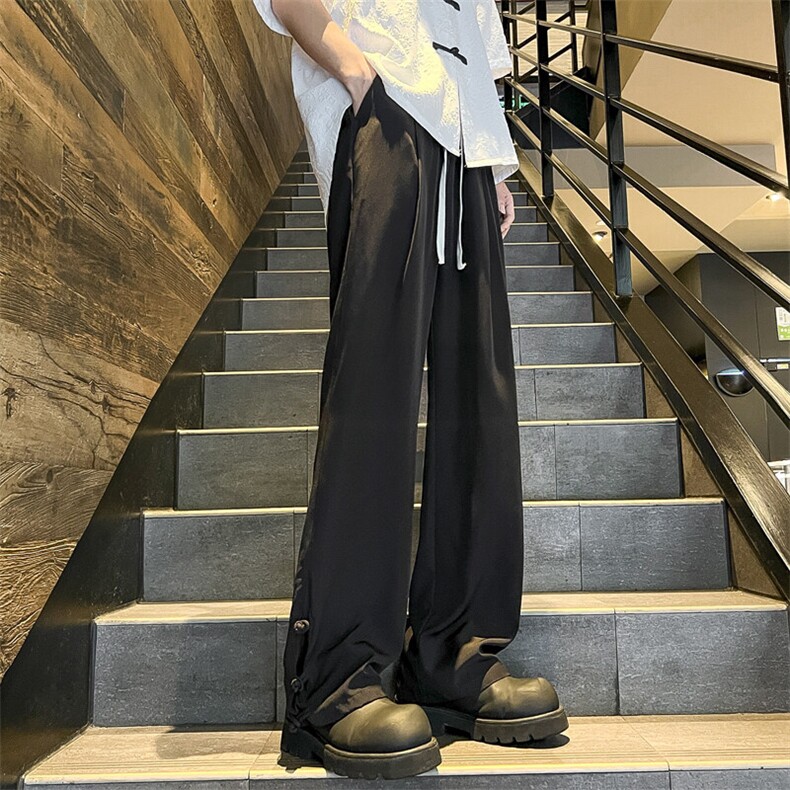新中式排扣垂感西裤痞帅高级感vintage修身微喇直筒休闲裤,男装休闲裤,星座310A-4