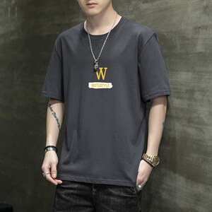 2026夏季新款男士W字母印花潮流百搭短袖T恤衫1210-2-DT55-P10，男装T恤，星座1816-2（原1210–2）