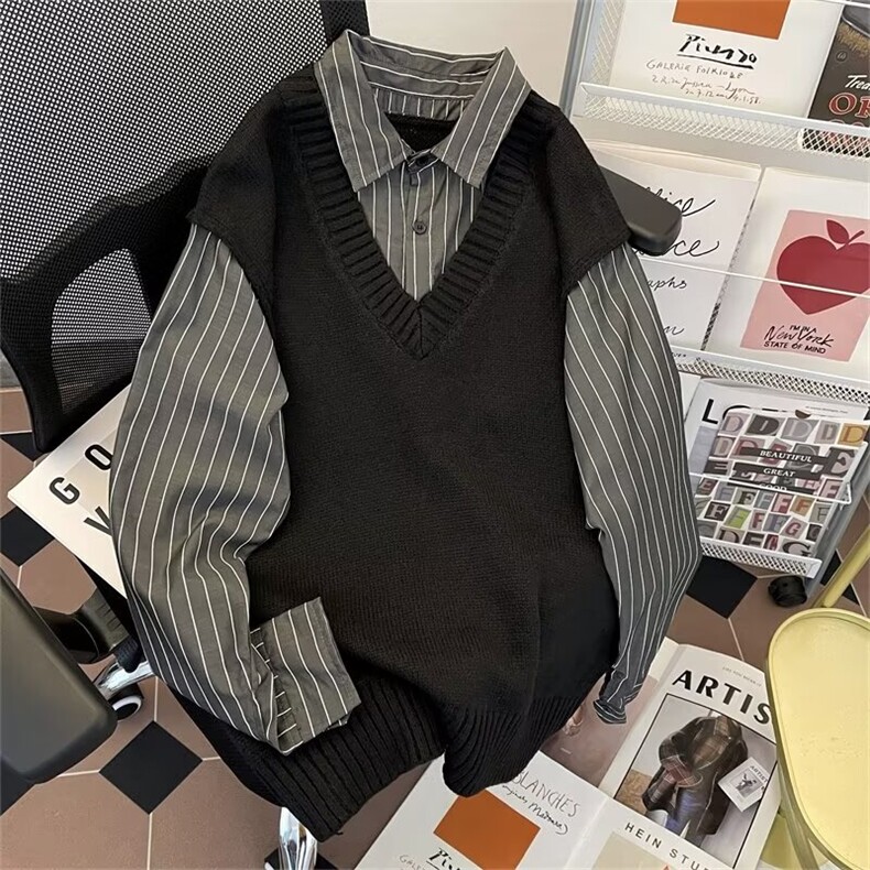 美式毛衣男慵懒风休闲假两件长袖衬衫针织衫M268P55,男装针织衫/毛衣,星座1116-2