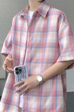 8XL-M格子短袖衬衫男夏季薄款DK制服衬衣JK学院风半袖外套DC28004，男装T恤，电商B312