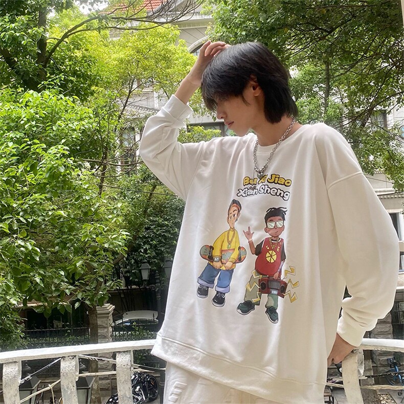 港风模特情侣款卡通动漫印花卫衣长袖T恤女上衣WY313P35限48,男装卫衣,电商A089-1