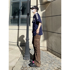 B221美式ins高街小众拉链多口袋休闲工装裤LK23045-P75控98，男装休闲裤，电商B221