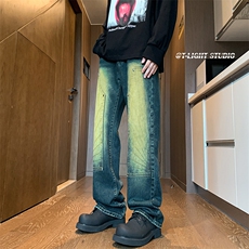 B221美式ins高街暗黑小众铆钉伐木裤牛仔裤LK23145-P65控88，男装牛仔裤，电商B221