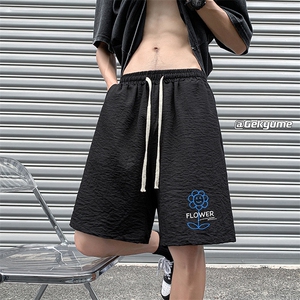 YD33274-P25 港风潮牌亚麻短裤男大码棉麻五分裤男中裤沙滩裤图片