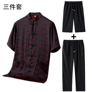 大货新款男士夏仿香云纱唐装中老年短袖衬衫套装风新中式T恤图片