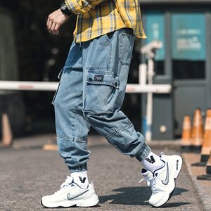 2021春季新外景日系大码男潮流工装九分裤束脚牛仔裤K002-P65图片