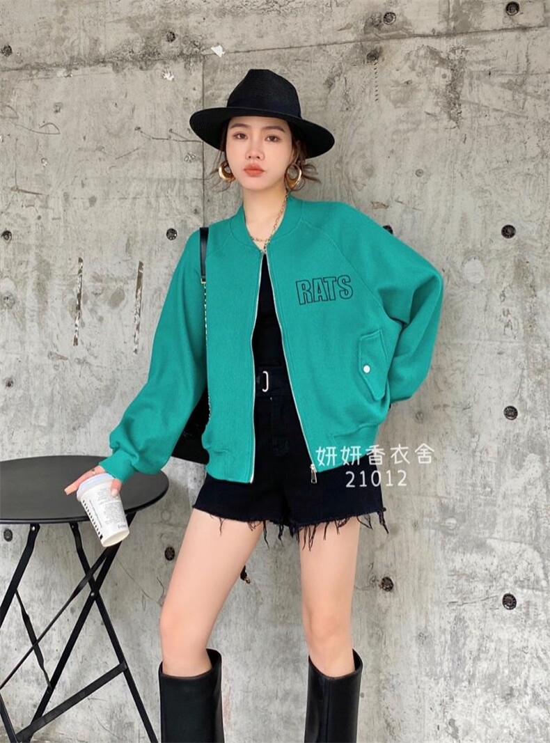 妍妍香衣舍21012韩版棒球服拉链外套女刺绣圆领开衫上衣,女装其它,香衣舍