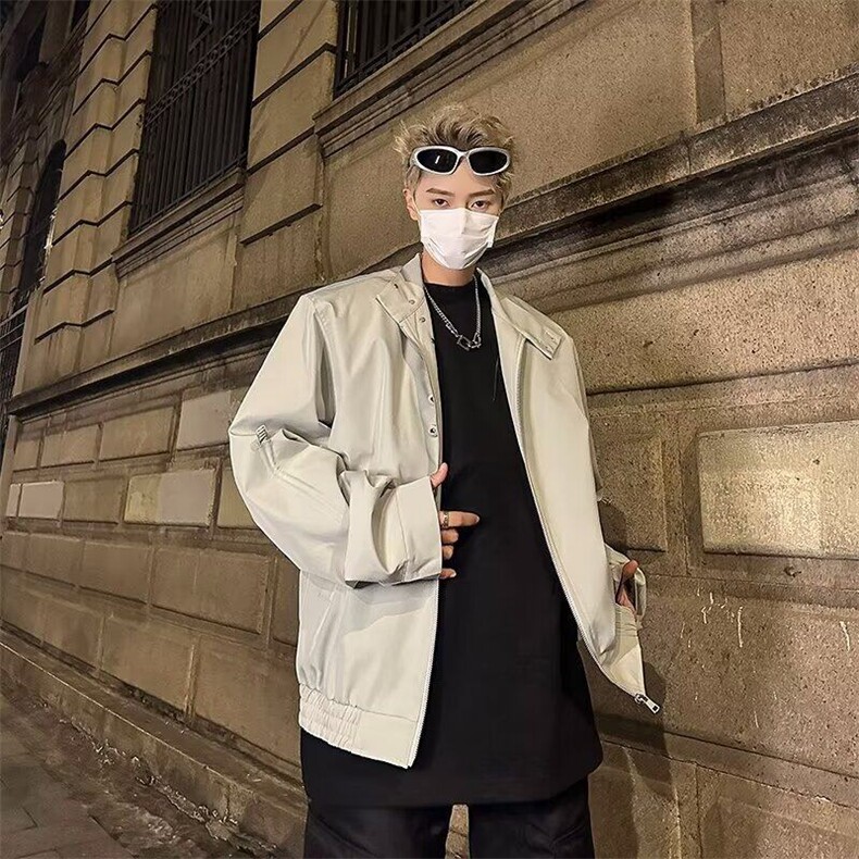 QY07-P62复古多纽扣美式立领设计夹克男高街嘻哈纯色经典外套,男装夹克,星座1503-1