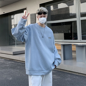 圆领卫衣男秋季新款白色卫衣简约百搭小logo休闲运动卫衣男 W019图片
