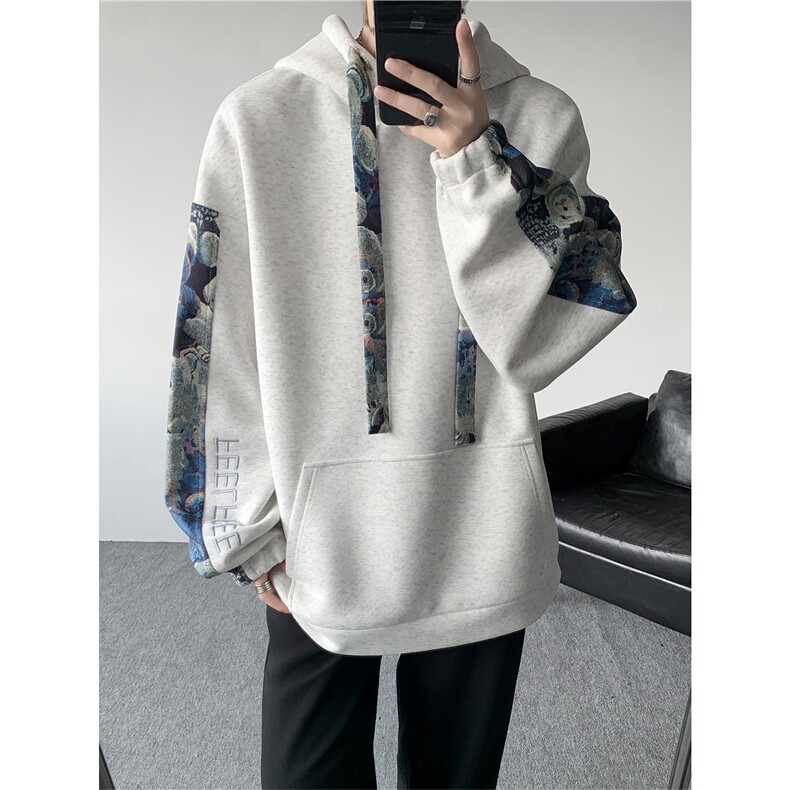 WY10197特P42 春季新款小熊拼接高质量连帽大码卫衣上衣男图片