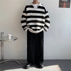 针织衫男韩版潮流条纹拼色帅气文艺2024春季新款ins毛衣MZ423-P46，男装针织衫/毛衣，星座412-2