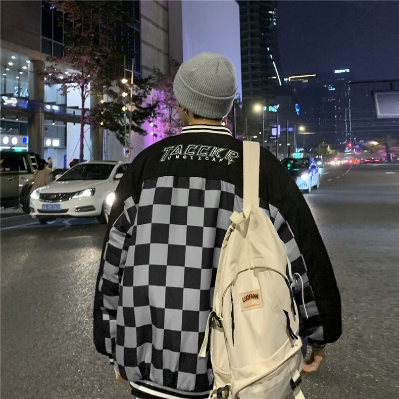 春秋季棋盘格棒球服男ins潮牌宽松休闲外套港风潮流痞帅学生夹克,男装夹克,星座1210-1