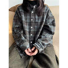春季新款复古百搭慵懒小众格子立领长袖衬衫男女款C341，男装衬衫，星座1116A（原606A-3）