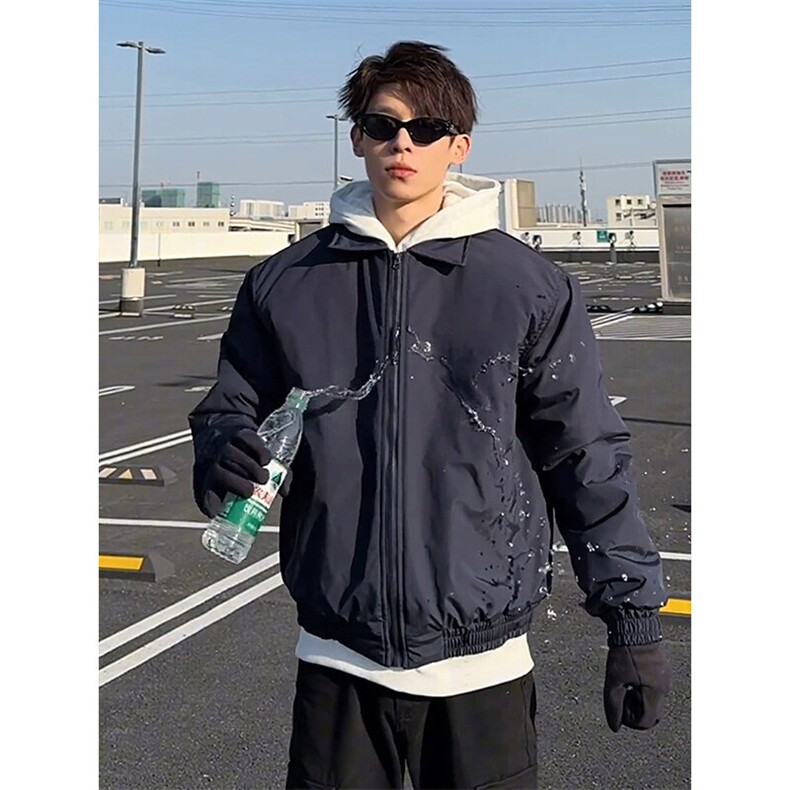 cleanfit黑色短款外套男款痞帅高级感男装夏季翻领美式飞行员夹克,男装棉衣,星座603-2