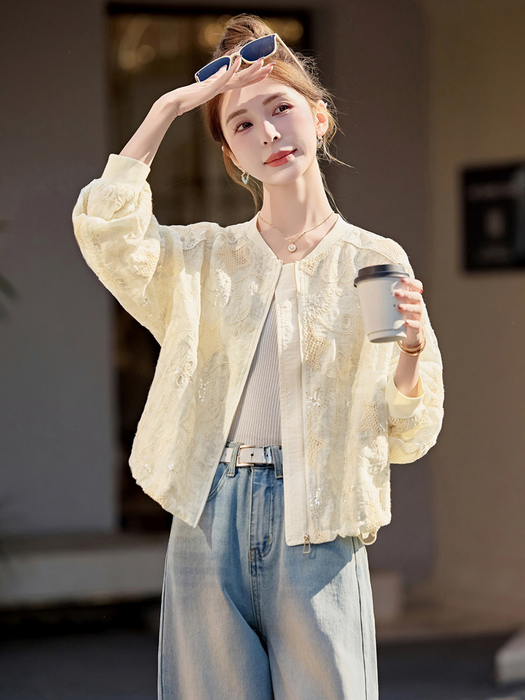 刺绣棒球开衫外套女春夏季薄款2026年新款短款时尚减龄防晒衣,女装防晒衣,余墨