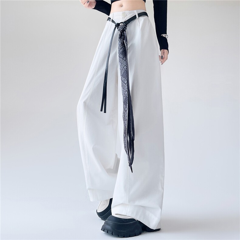 2525秋装新款丝巾腰带高腰时尚宽松显瘦休闲裤，女装休闲裤，深水步