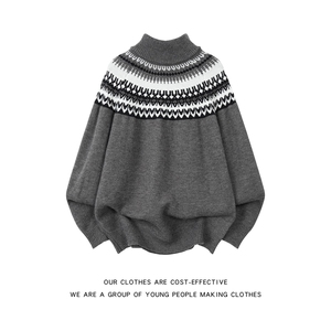 现货 费尔岛秋冬款男士美式半拉链毛衣男保暖内搭上衣灰色针织衫图片