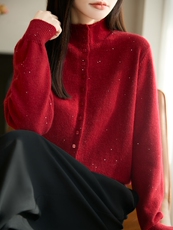 2025年秋季时尚百搭通勤简约休闲开衫，女装针织衫/毛衣，暖圣羊羊绒
