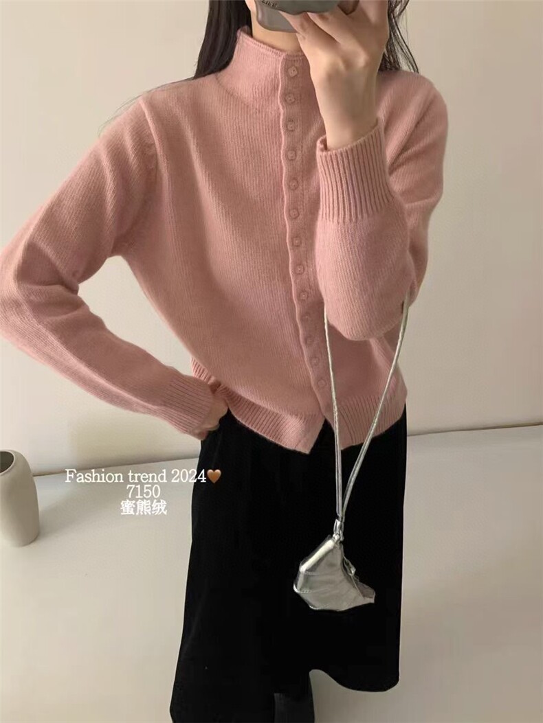 半高领单排扣简约纯色高级针织毛衣女显瘦,针织衫/毛衣,晨旭羊绒