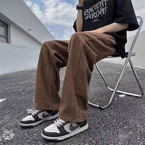 wassup happy米白色牛仔裤子男春秋款夏季潮牌休闲裤美式阔腿长裤图片