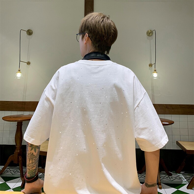 量大优供抖音视频支持得物配合二开美式满天星亮片短袖T恤MTX197,男装T恤,电商A486