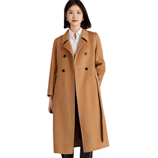 女士秋冬季保暖长款双排扣经典色羊毛大衣时尚百搭显瘦，女装双面呢大衣，羊程大衣