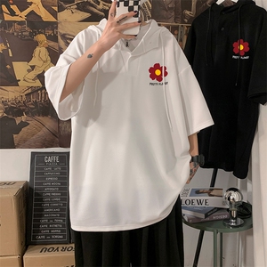 LD54257-P45 NASA连帽短袖t恤男大码胖子带帽五分袖中袖 海报风图片