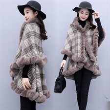 芷墨冬装新款时尚简约冬装经典格纹斗篷外套加绒加厚，女装毛呢外套，芷墨服饰