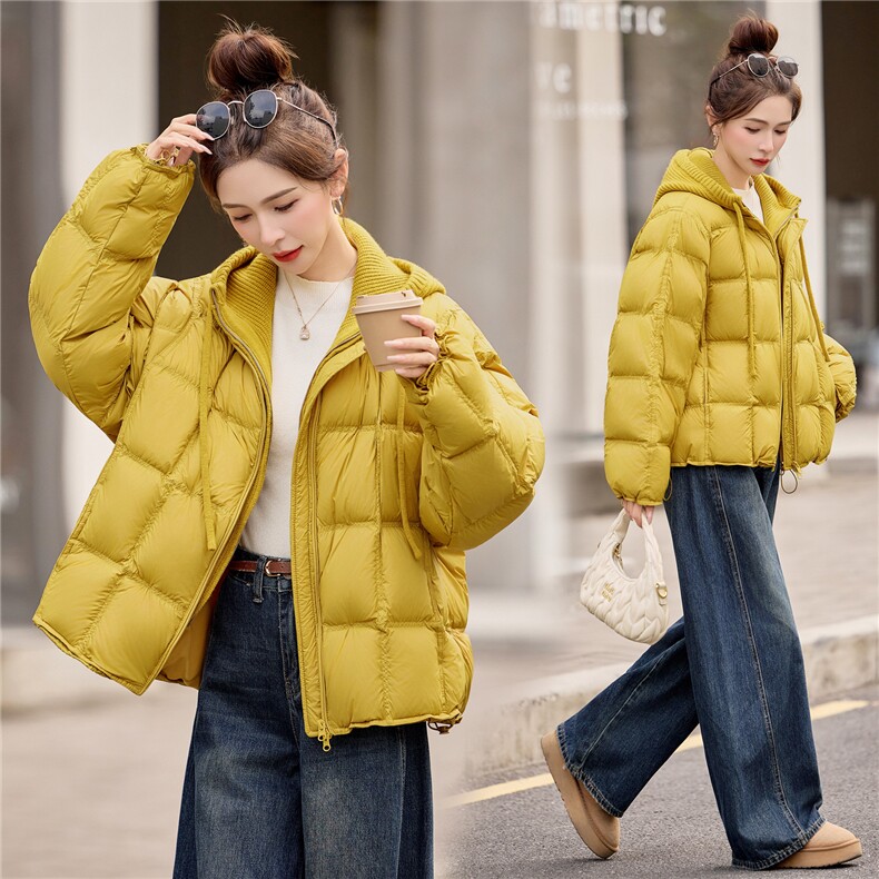 90%白鸭绒2025年冬季圆领宽松羽绒服外套，女装羽绒服，米雪儿