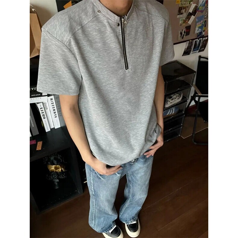 DXW03LL-特P40cleanfit半拉链短袖t恤男高级感痞帅复古半袖,男装T恤,星座1007（原301D）