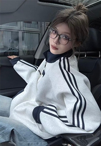 重磅硬挺boxy拼接织带翻领卫衣男秋季美式潮牌宽松休闲上衣服外套图片
