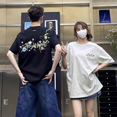 万针全刺绣工艺抖音得物高品质260克重磅纯棉双纱美式高街短袖T恤，男装T恤，电商A486-1