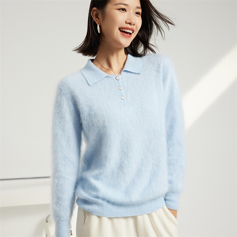 羊范拉绒系列~文艺POLO领纯山羊绒衫女纯色加厚内搭针织长袖,女装羊绒衫,英集羊绒