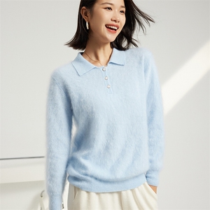 羊范拉绒系列~ 文艺POLO领纯山羊绒衫女纯色加厚内搭针织长袖图片