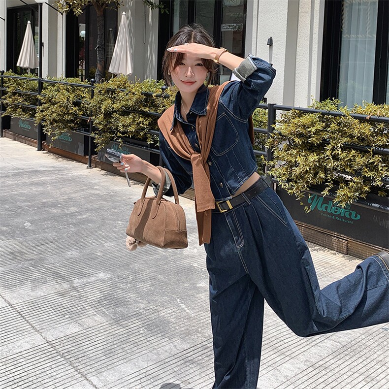 2024年秋款新款上衣外套直筒大脚长裤子套装牛仔时尚气质两件套,女装套装/套裙,瑶迪依秀