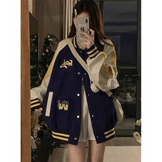 复古条纹撞色棒球服女潮牌宽松春秋插肩袖外套夹克JK005，男装夹克，星座1116A（原606A-3）