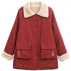 纯棉一体绒派克服女风衣大衣加厚加绒防刮防钩外套女中老年妈妈装，女装派克服，璐依舞