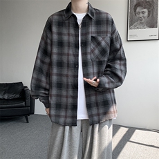 衬衫男春季新款港风宽松大码磨毛格子长袖衬衣CS6639-P35，男装衬衫，星座214-3