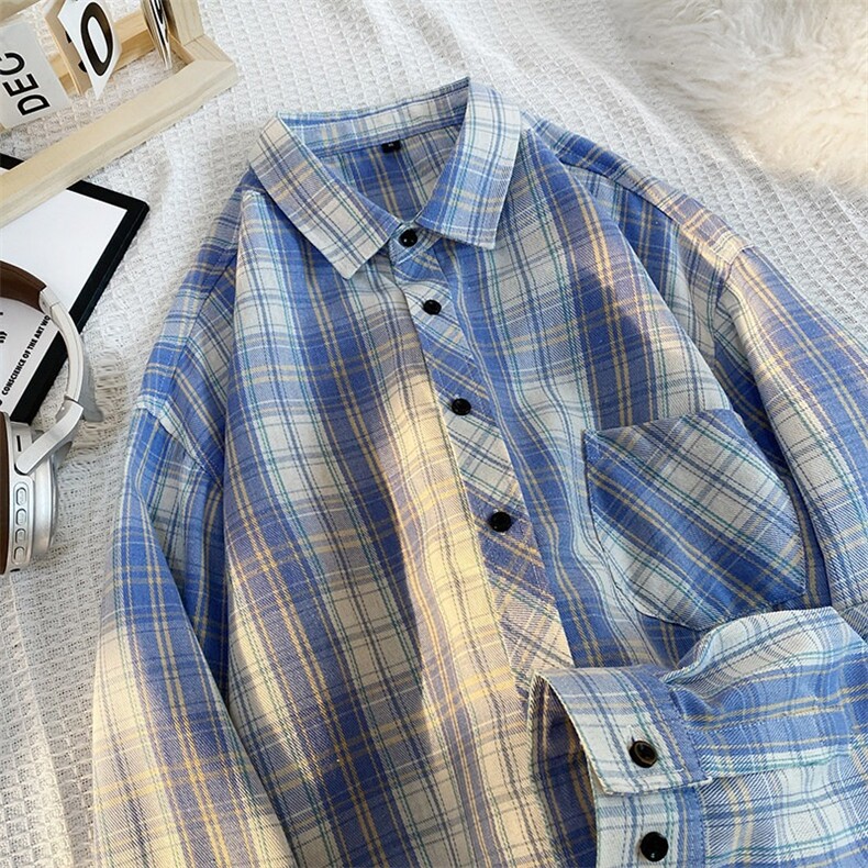 潮神春秋主推时尚简约百搭个性潮流格子衬衫毛毯平铺,男装衬衫,星座218-1（原230）