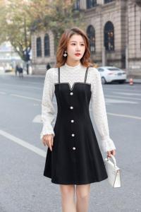 【现货】2021春装小香风假两件吊带连衣裙,女装背心吊带,伊洛姿