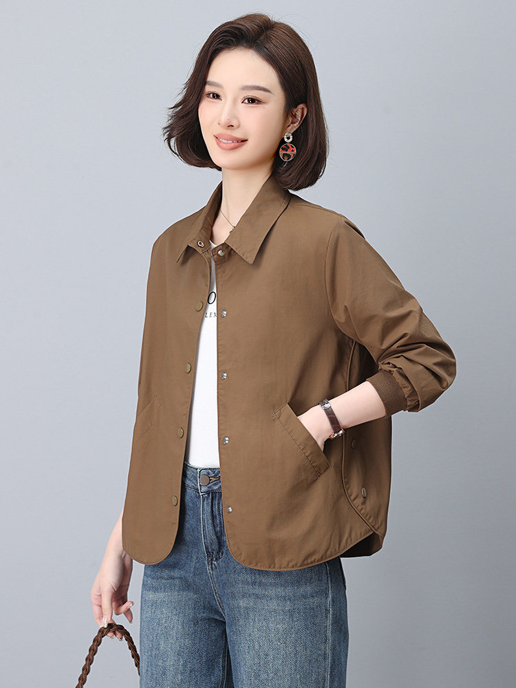衬衫外套女春秋2025年新款大码宽松薄款长袖衬衣中年妈妈休闲上衣,女装短外套,雪樱依海