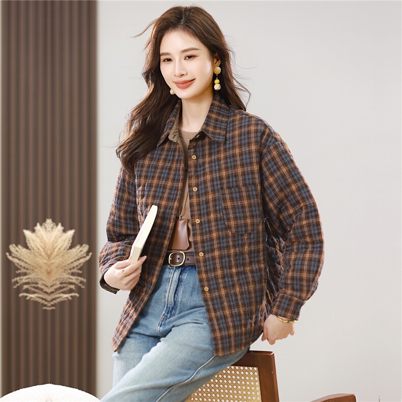 2025秋冬新款加棉衬衫外套休闲厚款，女装衬衫，小林双子