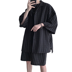 TZ4243/P55夏季休闲短袖套装男五分袖衬衣潮宽松短裤男大码两件套，男装休闲套装，电商A141